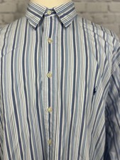 Polo Ralph Lauren Men XLT Button Up Shirt 100 Two-Ply Cotton Blue,White Striped
