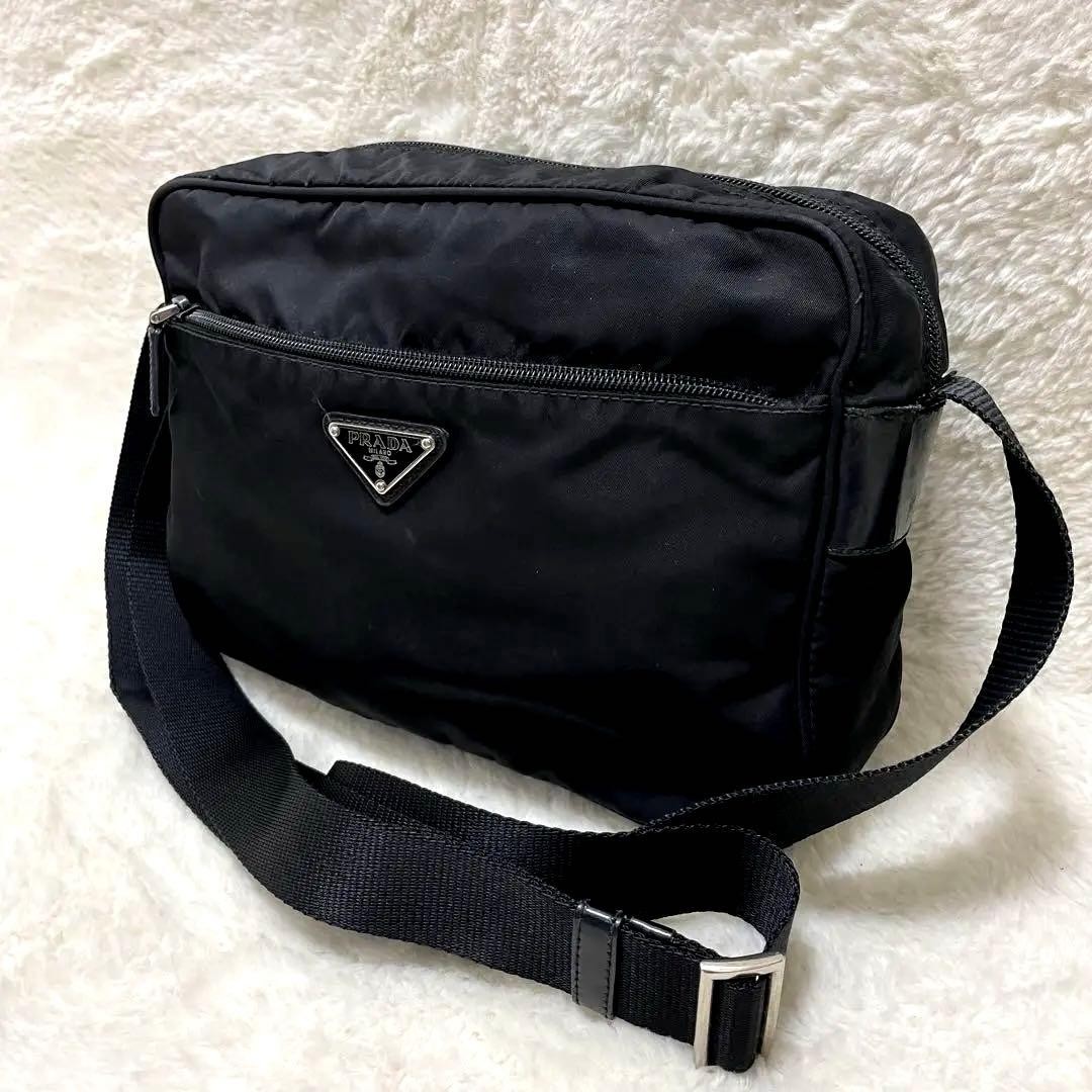 Excellent Condition PRADA Camera Bag Shoulder Bag Triangle Logo Nylon Black