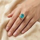 Bluish Green Paraiba Tourmaline Oval 6.70Ct 925 Sterling Silver 24K Gold Rings