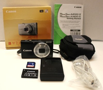 Canon PowerShot A4000 IS 16.0MP Digital Camera Black w/8x Zoom Bundle 32GB Card