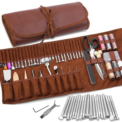 Leather Working Tools Leather Craft Tools for Carving Stamping Sewing Punchin...