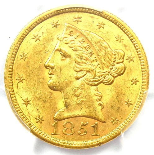 1851 Liberty Gold Half Eagle $5 Coin - PCGS MS61 (BU UNC) - $3,500 Value!