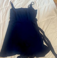 Navy blue Wrap Mini Dress, Square Neckline, Adjustable Spaghetti Straps, Ruffled