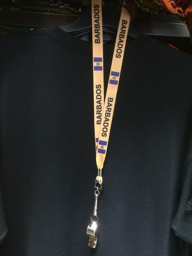 BARBADOS FLAG CARNIVAL YELLOW LANYARD & WHISTLE 84cms x 2cms (33" x 3/4" ) - Picture 2 of 2