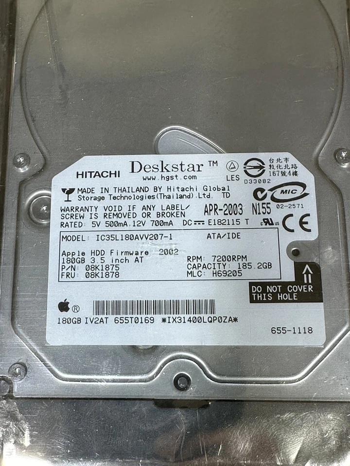 Hitachi Deskstar IC35L180AVV207-1 08K1875 IDE ATA 185.2GB 3.5" HD - Image 2 of 4