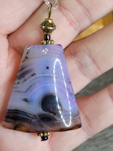 Fluorite, MOP, Glass & Banded Purple Agate Necklace Wire Wrapped Sterling Clasp - Picture 6 of 14