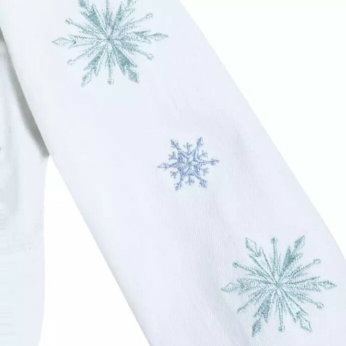 Disney Store Frozen White Cropped Denim Jacket Coat Silver Snowflakes Gems Elsa - Picture 4 of 5