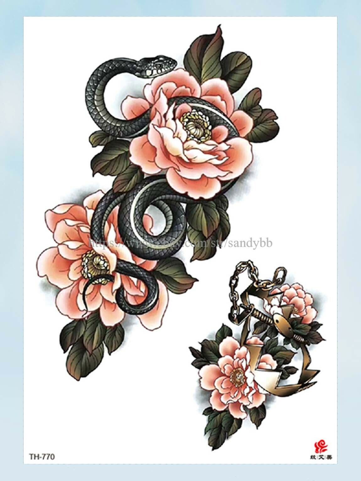 snake peony tattoo 6572806 Vector Art at Vecteezy