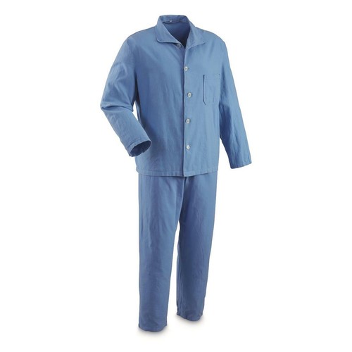 Vintage Bundeswehr blau Pyjama Schlafanzug Set Hemd Hose Gr. 44 Small US 38 NOS - Bild 2 von 7