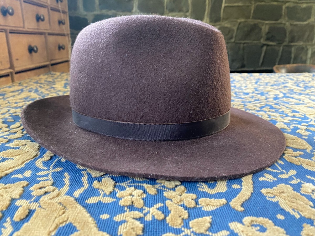Vintage Brown Wool Felt Fedora Hat Classic Flat Brim Made in England