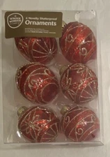 Winter Wonder Lane 6 Novelty Shatterproof Ornaments Red & Gold NEW