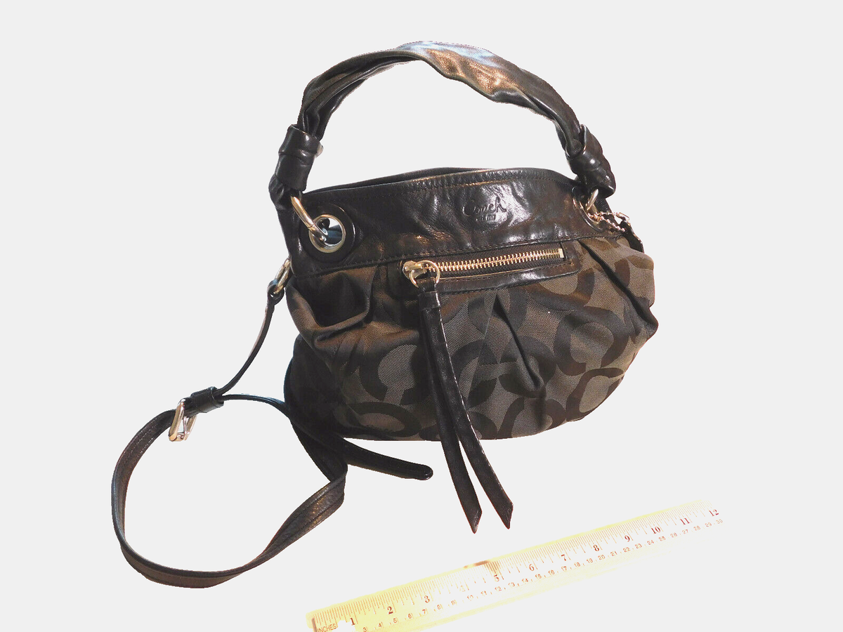 Coach Black Fabric CC Signature Pleated Hobo Shoulder Bag Purse 