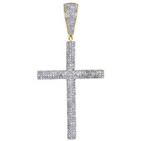"10K Gelbgold Diamant Kreuz AnhäNger Tube GewöLbter Herren Pflastern 2.10 \" 0.89"