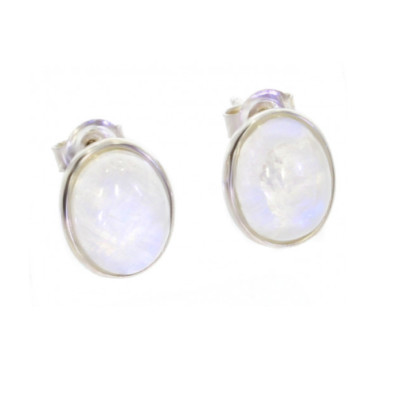 Boucles D'oreilles Puces Pierre De Lune Argent Massif 925 Rhodié - Bijouxia Neuf Avec étiquettes
