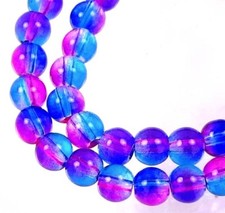 50 Czech Glass Round Beads - Dual Color Transparent Blue / Fuchsia 6mm