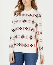 Charter Club White Snowflake Pullover Sweater Ribbed-Trim Size L, XL, XXL