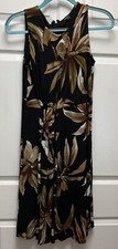 T Tahari Sleeveless Round Neck Pleated Front Black Floral Jersey Dress Size S/P