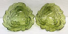 Pair of Green Glass Triangle Candy/Nut/Salad Dishes Grape 