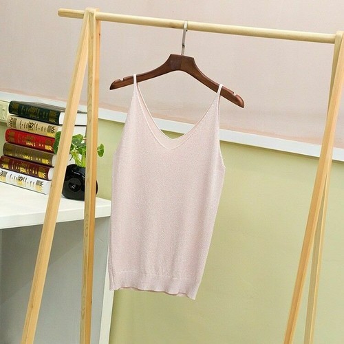 Women Camisole Vest Spaghetti Strap Shiny V Neck Tank Top Blouse Clubwear Shirt - Picture 11 of 20
