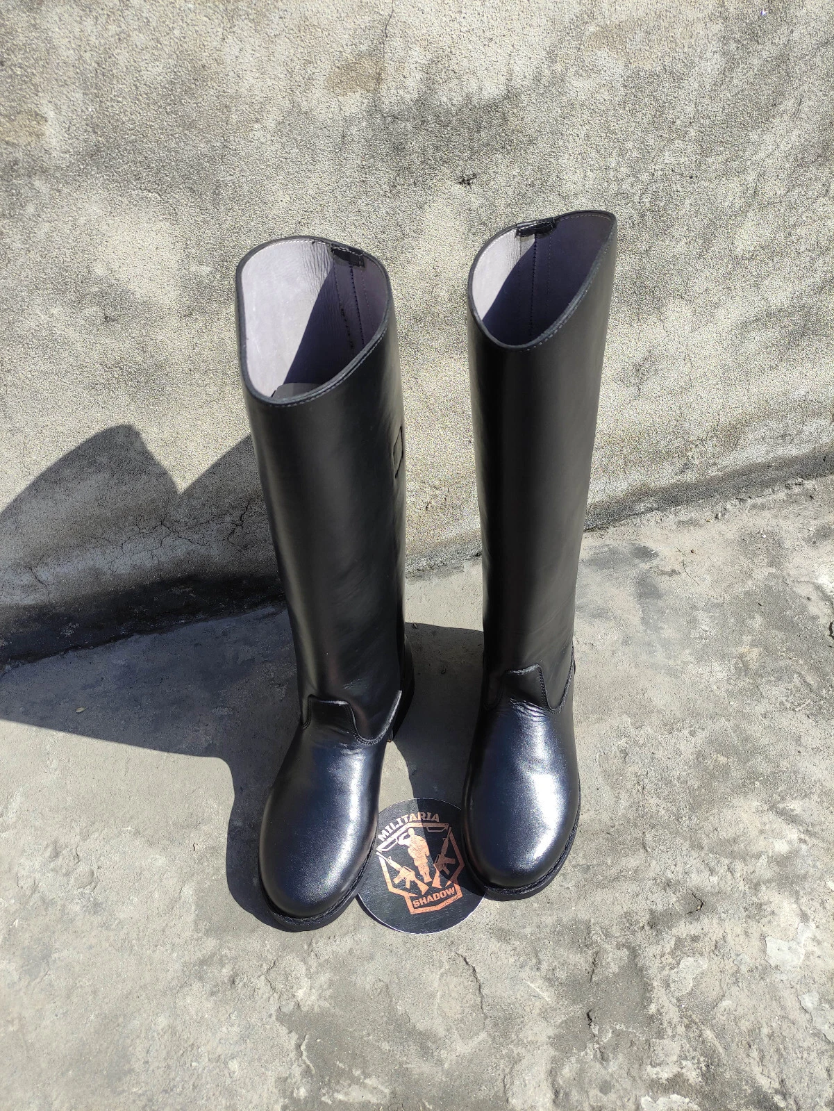 German WW2 Officer Boot Round Toe Customized Handmade Black Leather Long Boots