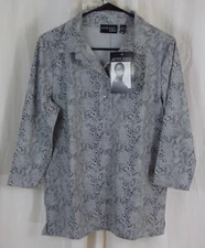 Attitudes By Renee Women's Snap Collared Faux Suede Snake Print Blouse Size XS