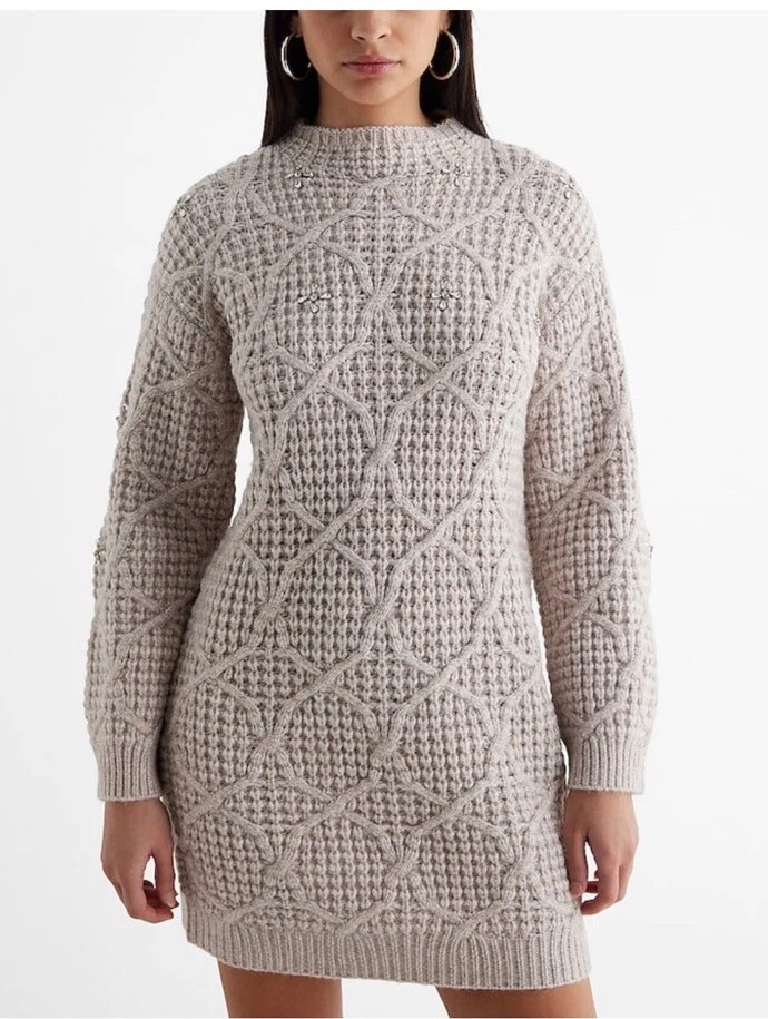 Express Rhinestone Mock Neck Mini Sweater Dress eBay