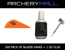 100 Pack of Blazer Vanes with a Death Grip Fletching Glue - ORANGE