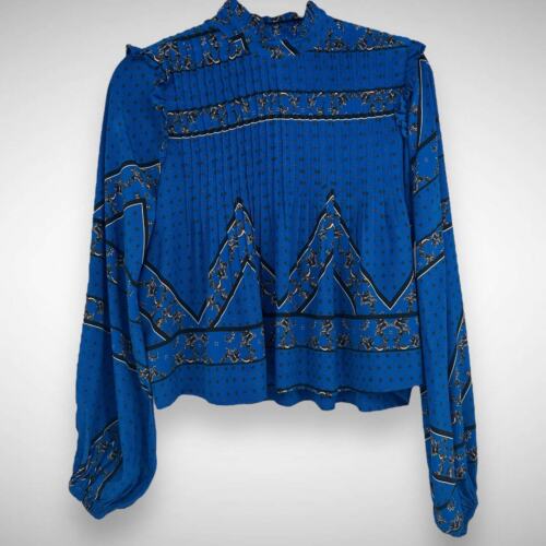 Ganni Cloverdale 100% Silk Blue Blouse Top Size US 0 EU 32 Women's Sandwashed - Picture 2 of 10