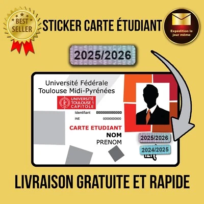 Autocollant carte étudiant étudiante année 2025 2026 sticker vignette