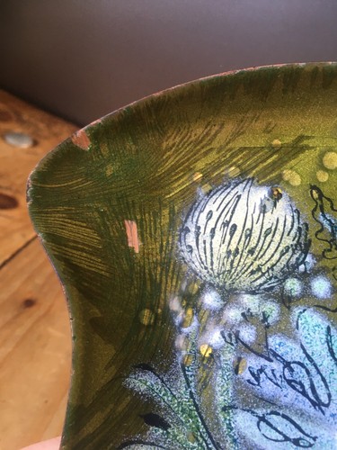 MID CENTURY 60'S SASCHA BRASTOFF VINTAGE FLORAL COPPER ENAMEL PLATE KIDNEY DISH - Picture 9 of 11