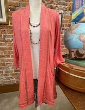 H by Halston Coral 3/4-Sleeve Open Front Cardigan Split Back New Spring Layer