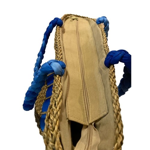 Cappelli Ombre blaues Band Strohtasche Reißverschluss oben geflochtenes Riemen Tragetasche Handtasche - Bild 5 von 5
