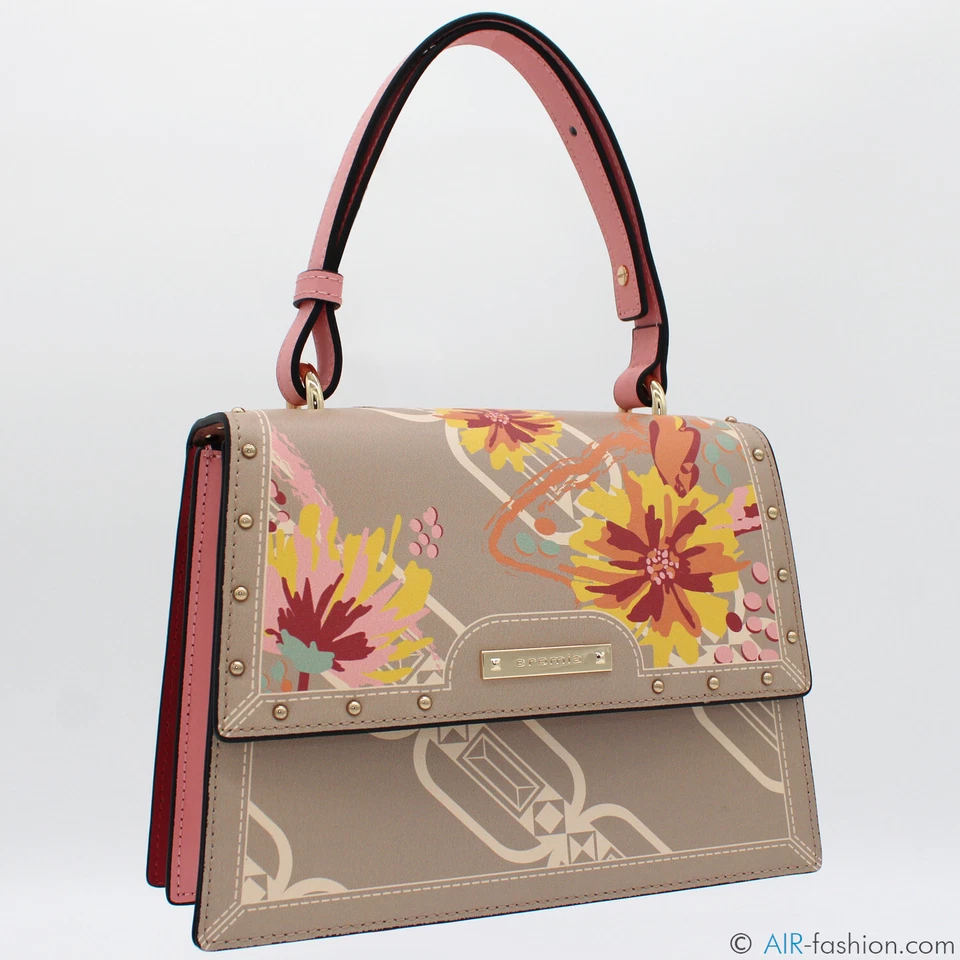 Bolso pequeño de diseño Cromia cuero beige patrón floral Hecho en Italia Foto 4 de 4