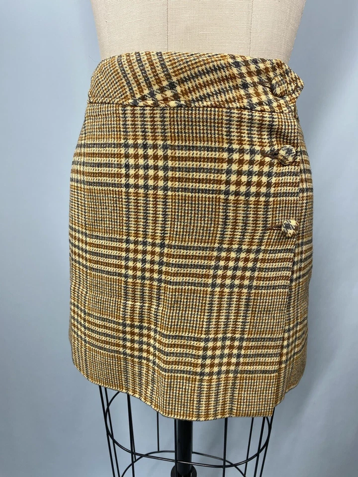 MINI Falda Traje De Colección TALLA MEDIANA Marrón Tweed DONNKENNY Años 70 60 Lana Corta Foto 3 de 4