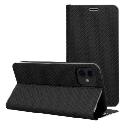 FÜR APPLE IPHONE 16 PRO MAX - BOOK LUNA Tasche Case Schutz Hülle SCHWARZ CARBON