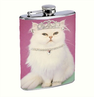 Cat Queen Glam Kitty Royalty y2k Flask 8oz Stainless Steel Hip Drinking Whiskey