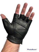 DEERSKIN Leather FINGERLESS Gloves Work Motorcycle Mens Anti-Vibration Gel Pad