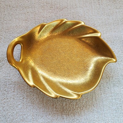 Candy/Trinket Dish Gold Daisy & Rose Leaf Pickard #228 Porcelain Made in the USA
