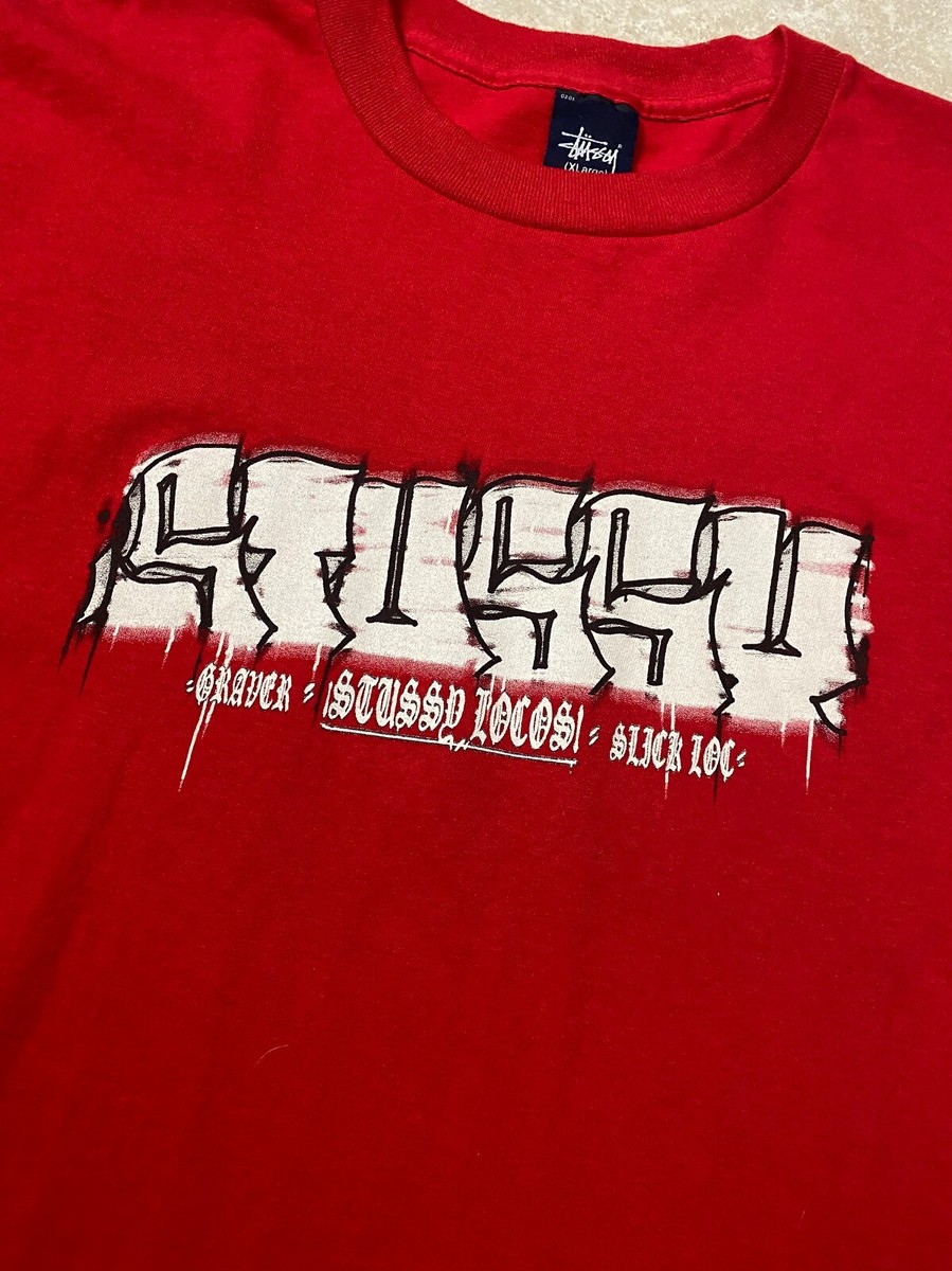 Vintage Stussy Locos Graffiti Logo early 2000s Tee Red T Vintage Stussy Locos Graffiti Logo early 2000s Tee Red T