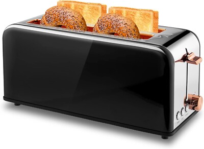 Toaster 4 Slice with Wide Slots 2 Long Slot for Bagels Waffles Black