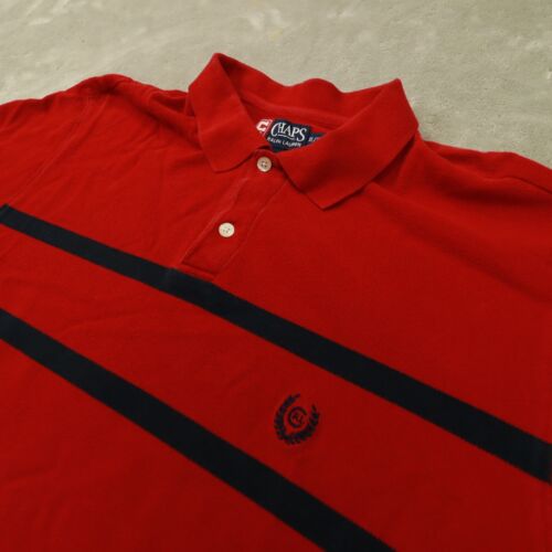 Vintage Chaps Ralph Lauren Red Navy Blue Chest Stripe Crested Polo Shirt Size XL - Picture 3 of 8