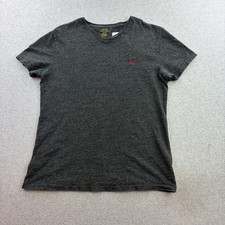 Polo Ralph Lauren Shirt Mens Small Gray V Neck Pony Logo Tee Casual Adult