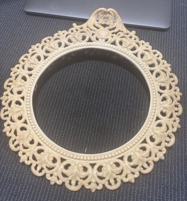 Vtg Cast Iron Framed Wall Mirror Round 12x11  Boho Shabby Chic Victorian