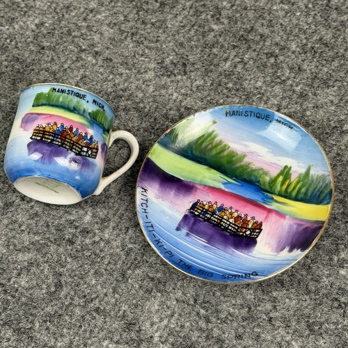 Vintage Manistique MI Kitch-Iti-Kipi Big Spring Souvenir Teacup & Saucer Set