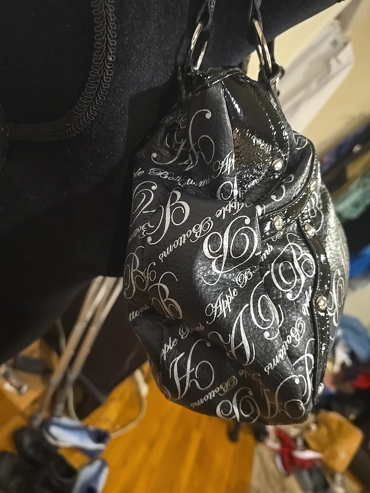 Vintage Apple Bottoms Black/ Silver Logo Satchel Bag Y2K Bling Purse by Nelly  - Image 4 of 4