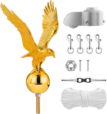 Golden Eagle Flagpole Topper 13'' & Hardware Parts Repair Kits, 50FT Halyard Rope