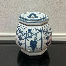 Sometsuke Grape Trellis Mizusashi by Tomita Seizan Japanese Tea Ceremony