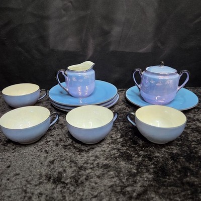 Vintage 10 Piece Noritake Morimura Blue and Mother of Pearl Tea Set/Plates
