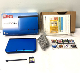Nintendo 3DS XL blue console with box charger AR cards stylus 8 games Mario USA