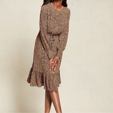 Talbots Soft Leopard Print Fit & Flare Polished Classy Chic Midi Dress Size 8 P